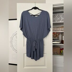 Pink Lily Blue Gray Ribbed Romper - S